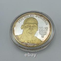MICHAEL JORDAN BULLS. 999 Troy Oz SILVER With24KT GOLD OVERLAY ROUND COIN 1/1996